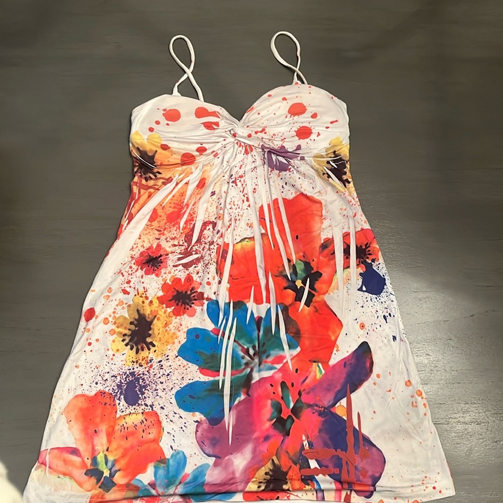 Rue21 White Multicolor Floral Watercolor Mini Dress